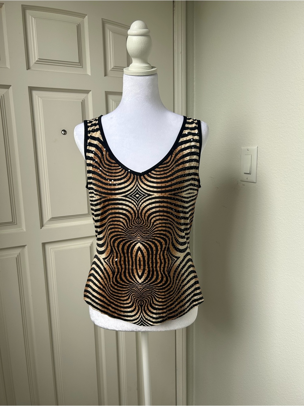 Georgiou Studio Y2K Sequin Tank Top Psychedelic Optical Illusion Club Kid